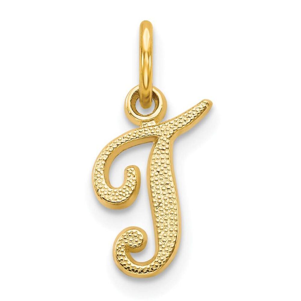 14k Yellow Gold Script Letter T Initial Charm - image 5